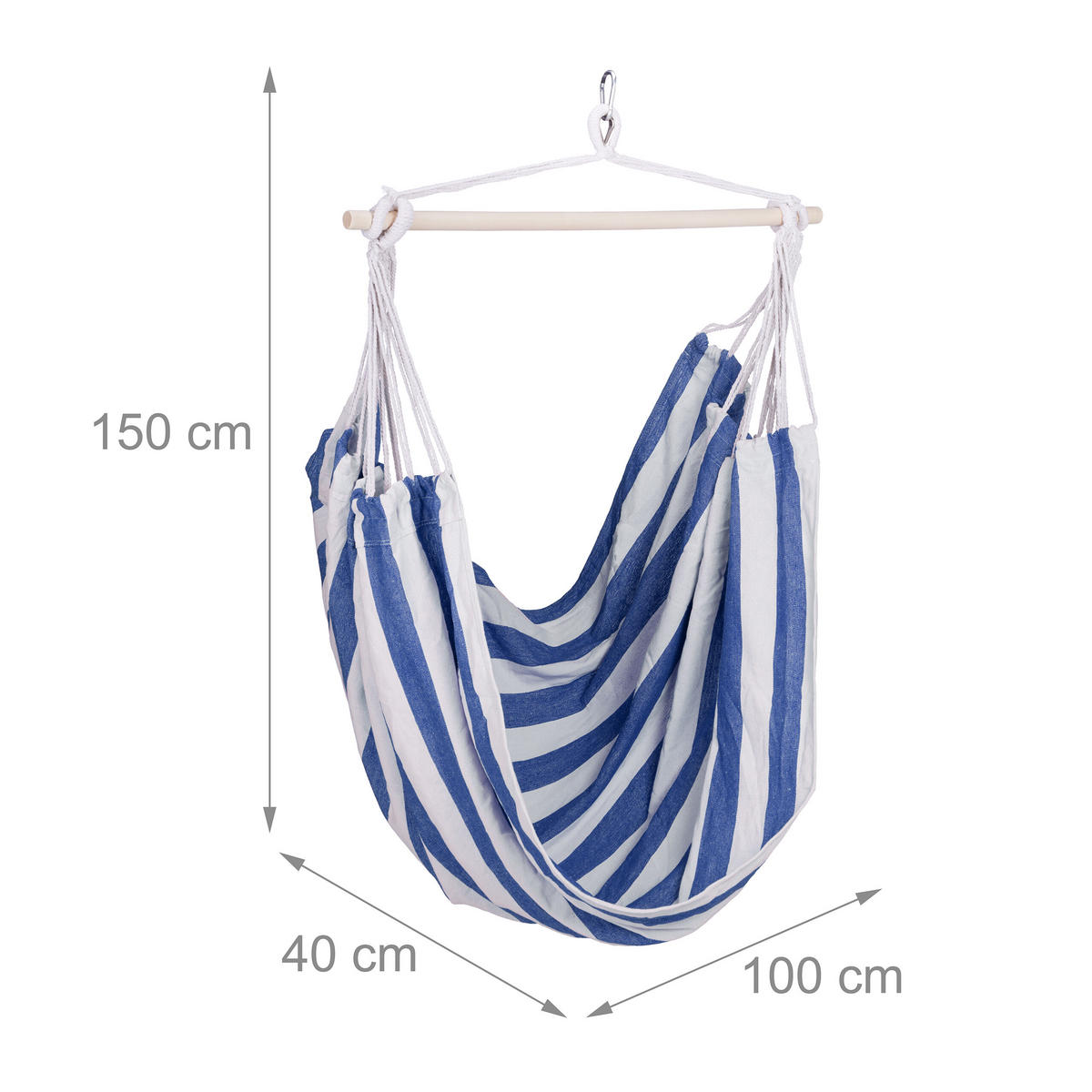 HÄNGESESSEL - Blau, Holz/Textil (100/150/40cm) - Relaxdays