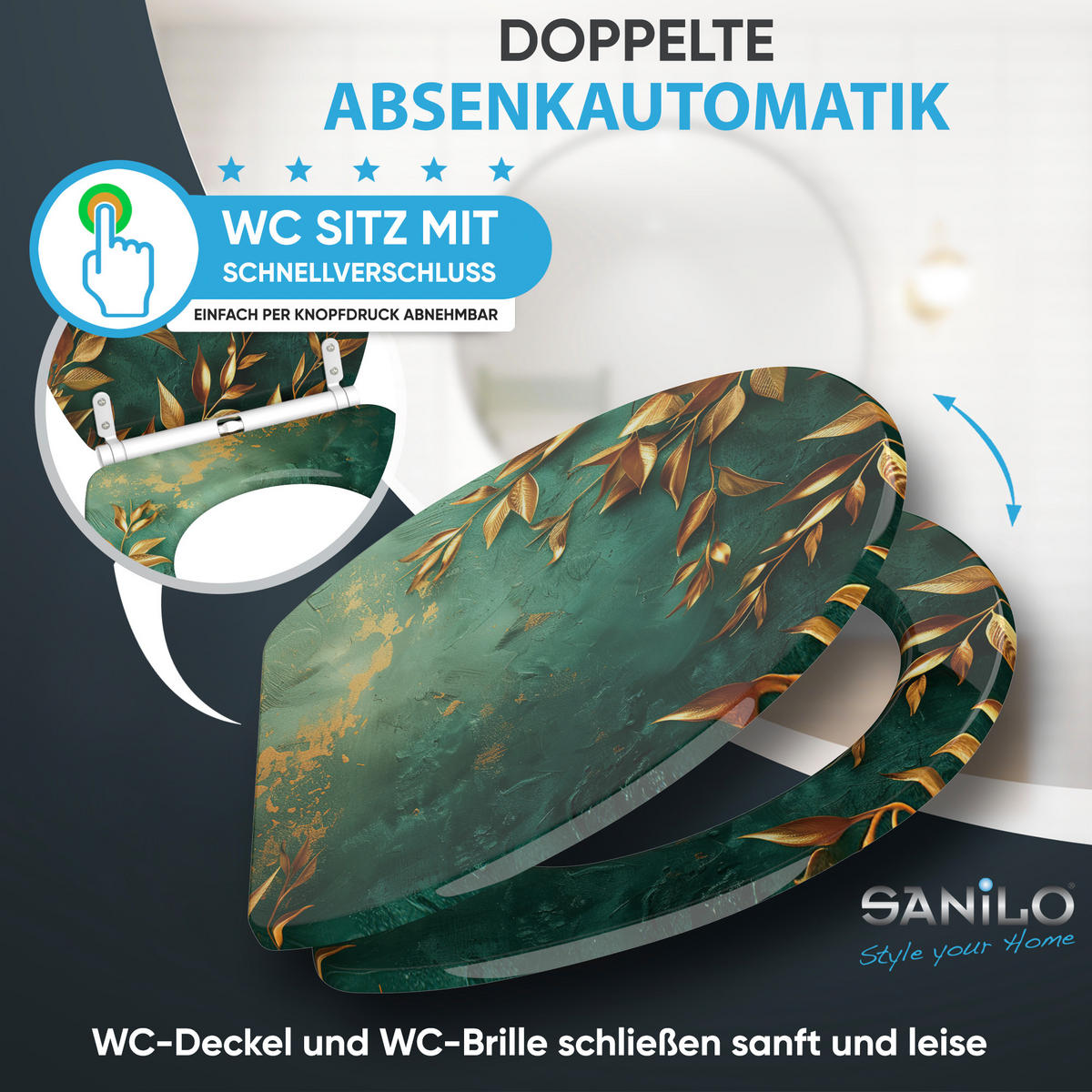 WC-SITZ mit Absenkautomatik & Top Fix Greego - Grün, Holzwerkstoff (37.7/5.5/48cm) - Sanilo