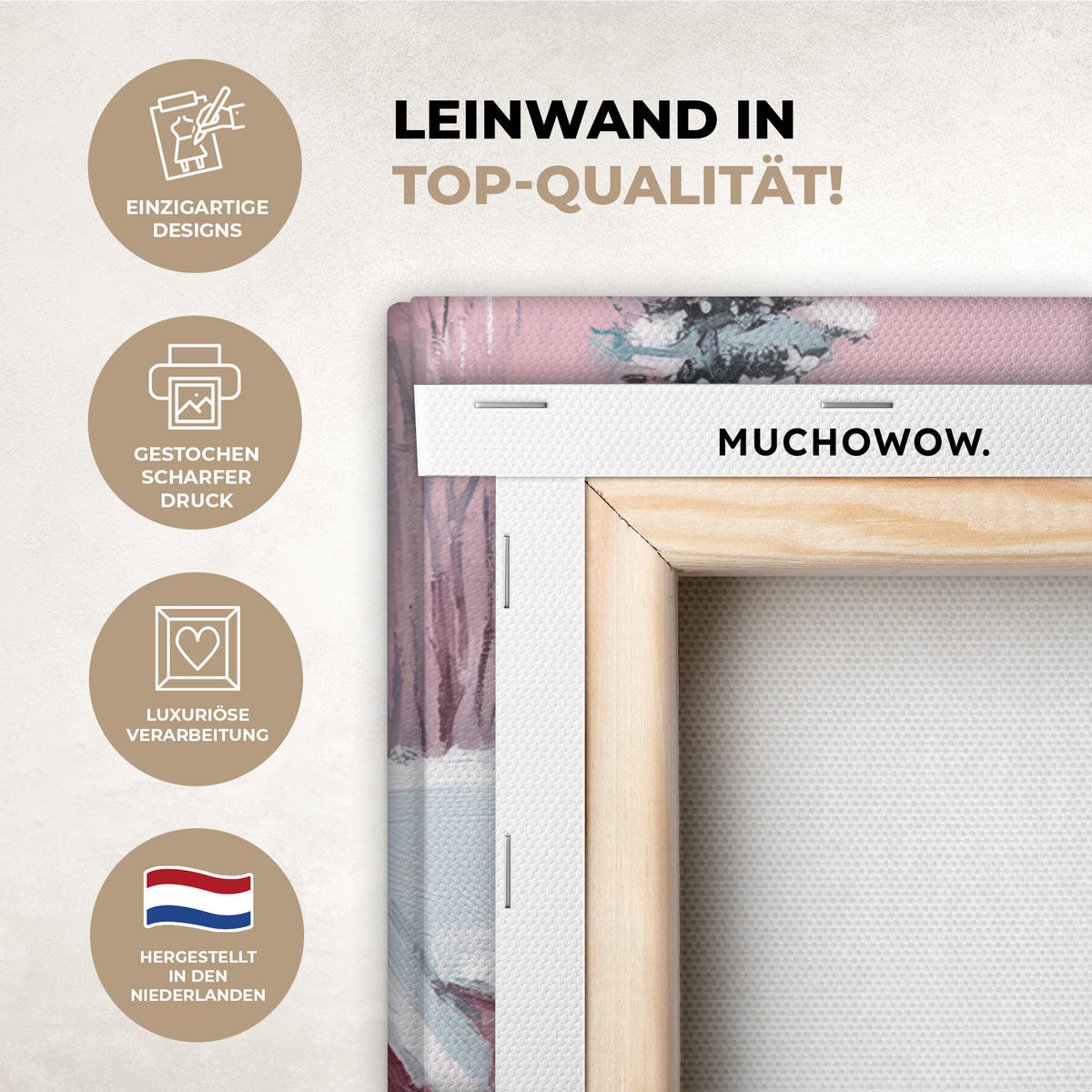 LEINWANDBILD Weihnachtsdorf - Rosa - Winter - Schnee - Häuser Gemälde 60x40 cm - Altrosa, Textil (60/40cm) - MuchoWow