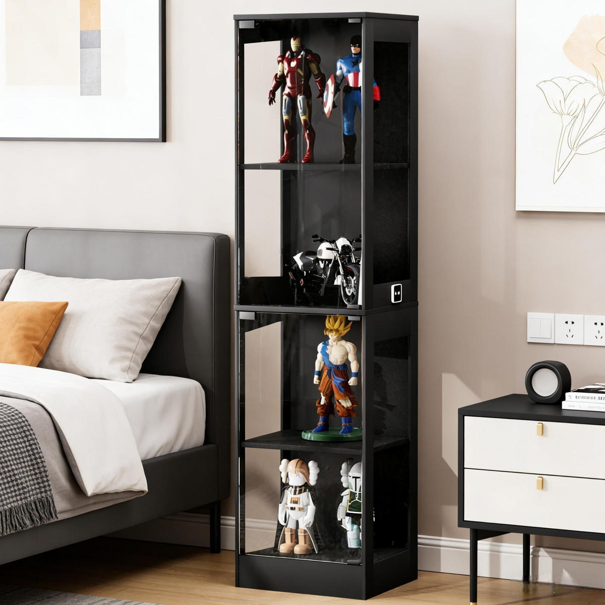 VITRINA 35/40/165 cm boja akacije od ABS-a s LED rasvjetom i senzorom pokreta - prirodne boje, plastika (40/165/35cm) - OKWISH