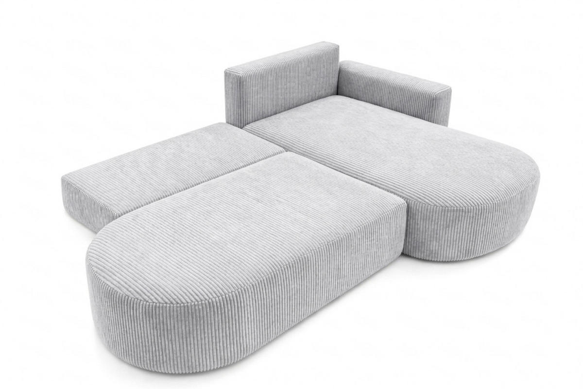 ECKSOFA Mit Schlaffunktion Und Bettkasten, Cordstoff Poso, Hellgrau, Rechts, ROUND ONE OPEN XL - Hellgrau, Holz (262/175cm) - Kaiser Möbel