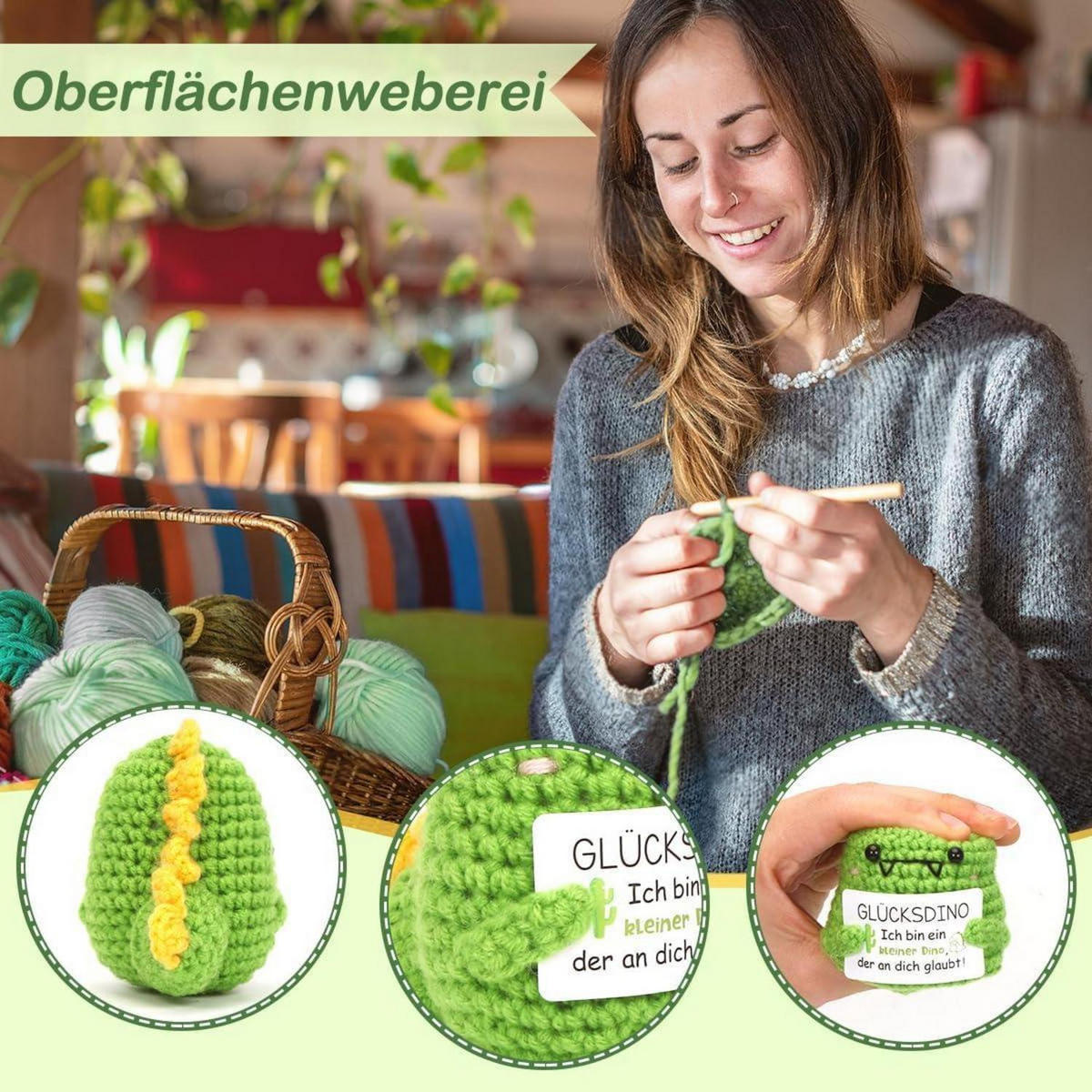 KUSCHELTIER Dino gehäkelt Grün - Grün, Textil (1/1cm)