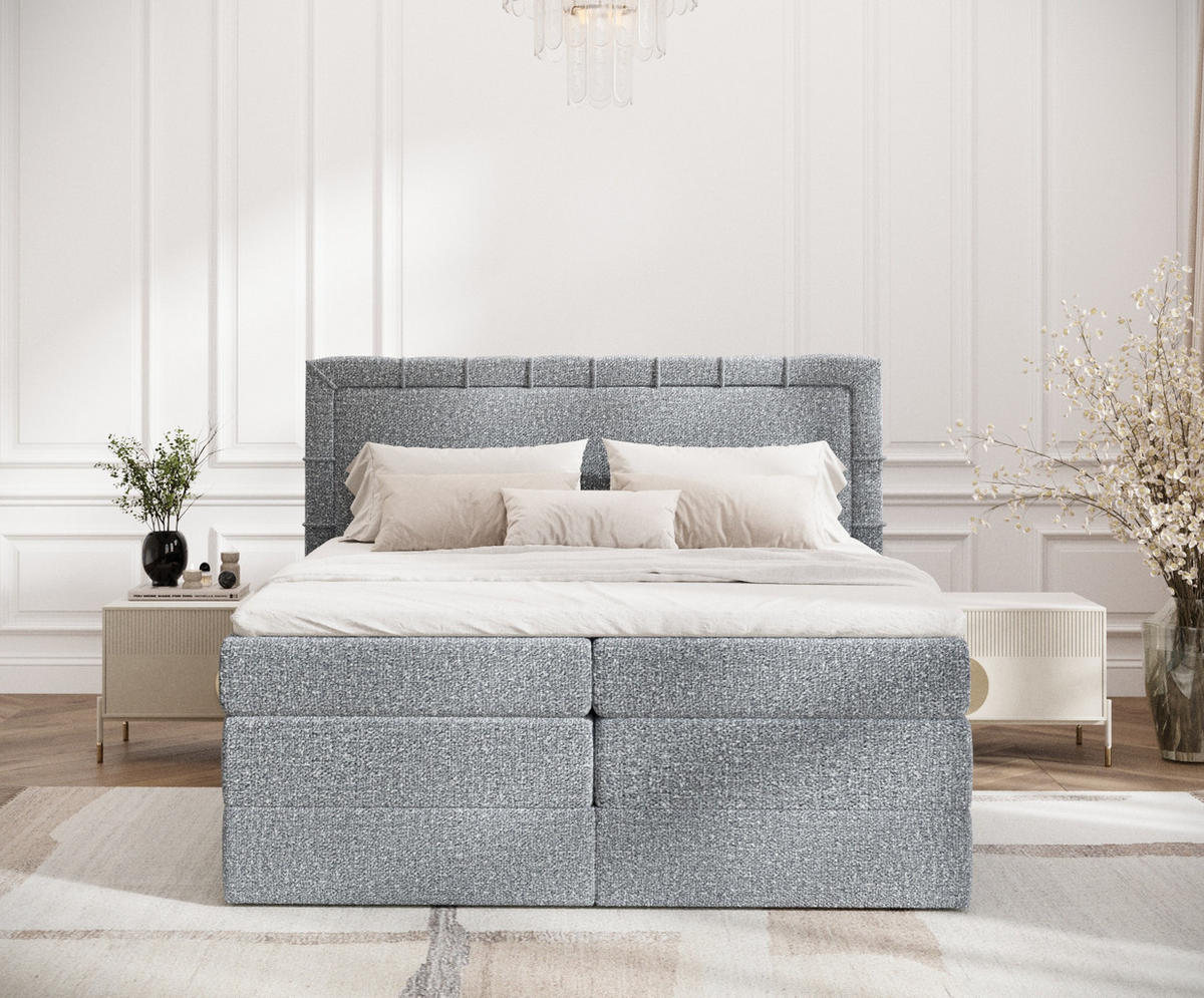 BOXSPRINGBETT Rosabel Grau 140/200 cm mit Matratze und Topper - Schwarz/Grau, Holz/Holzwerkstoff (140/200cm) - Maison de Reve