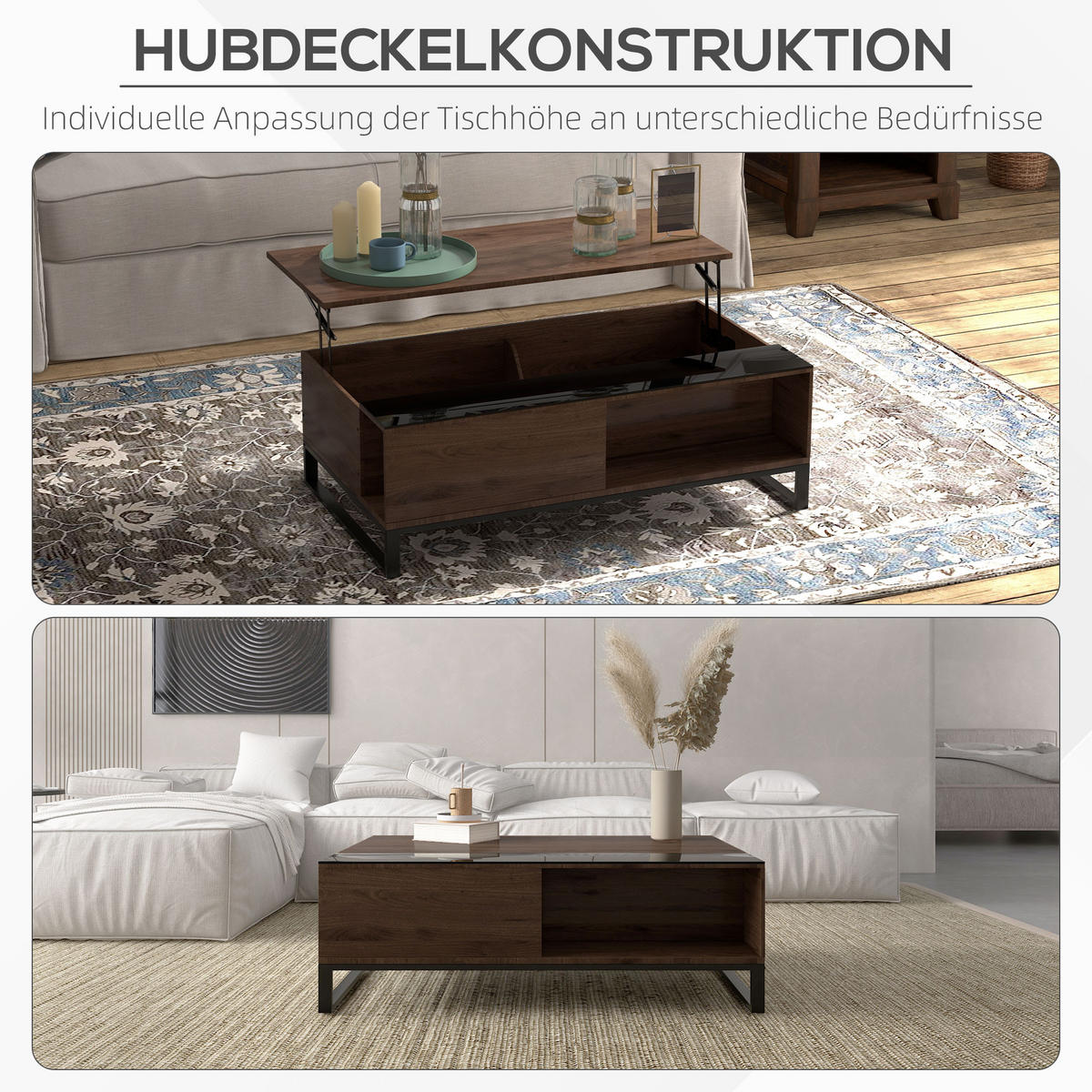 COUCHTISCH Höhenverstellbar, Spanplatte - Walnussfarben, Kunststoff (102/58/35.5cm) - HOMCOM