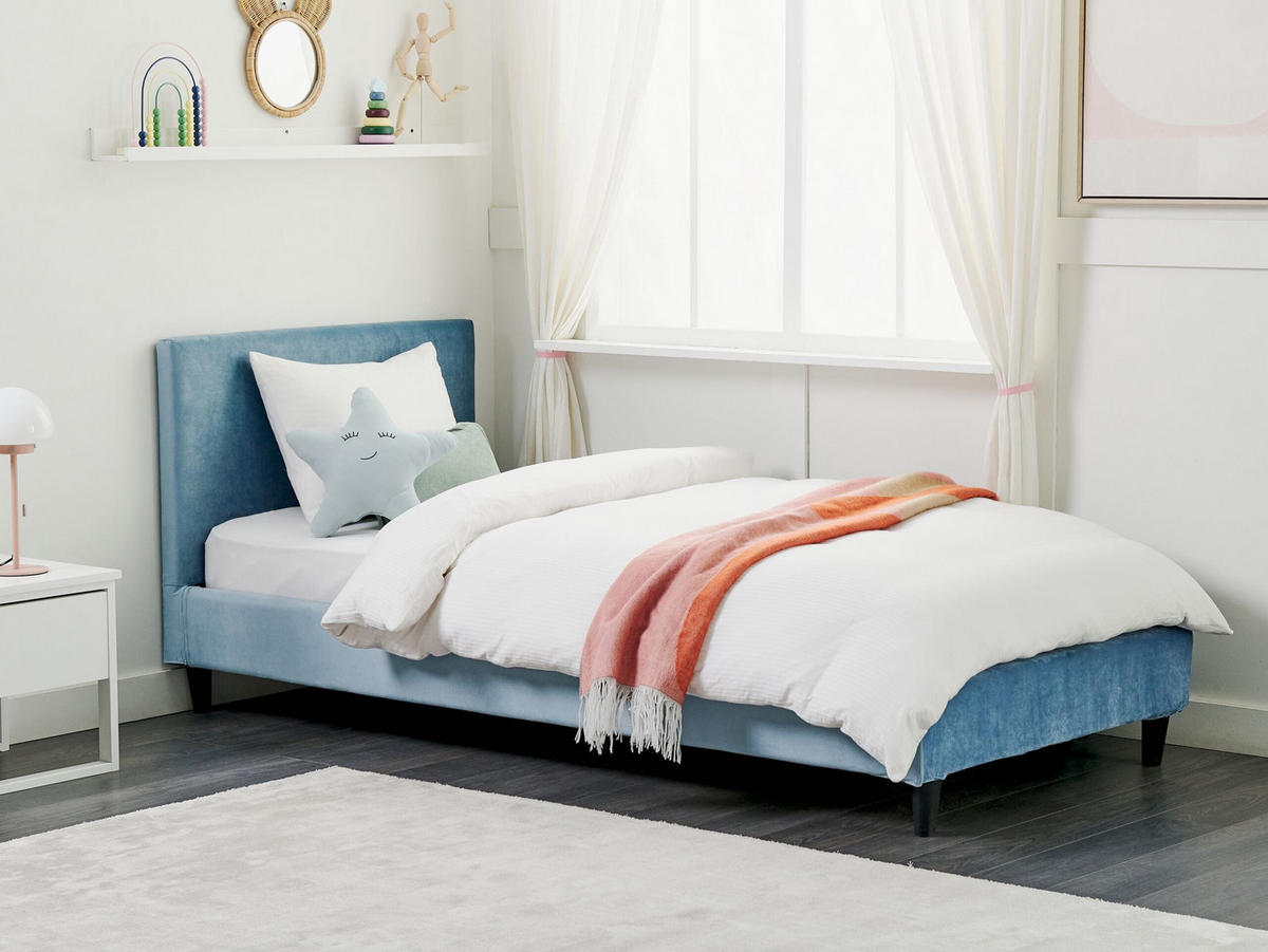 PAT TAPIȚAT 90/200cm albastru deschis Fitou - albastru deschis, material textil (90/200cm) - Beliani