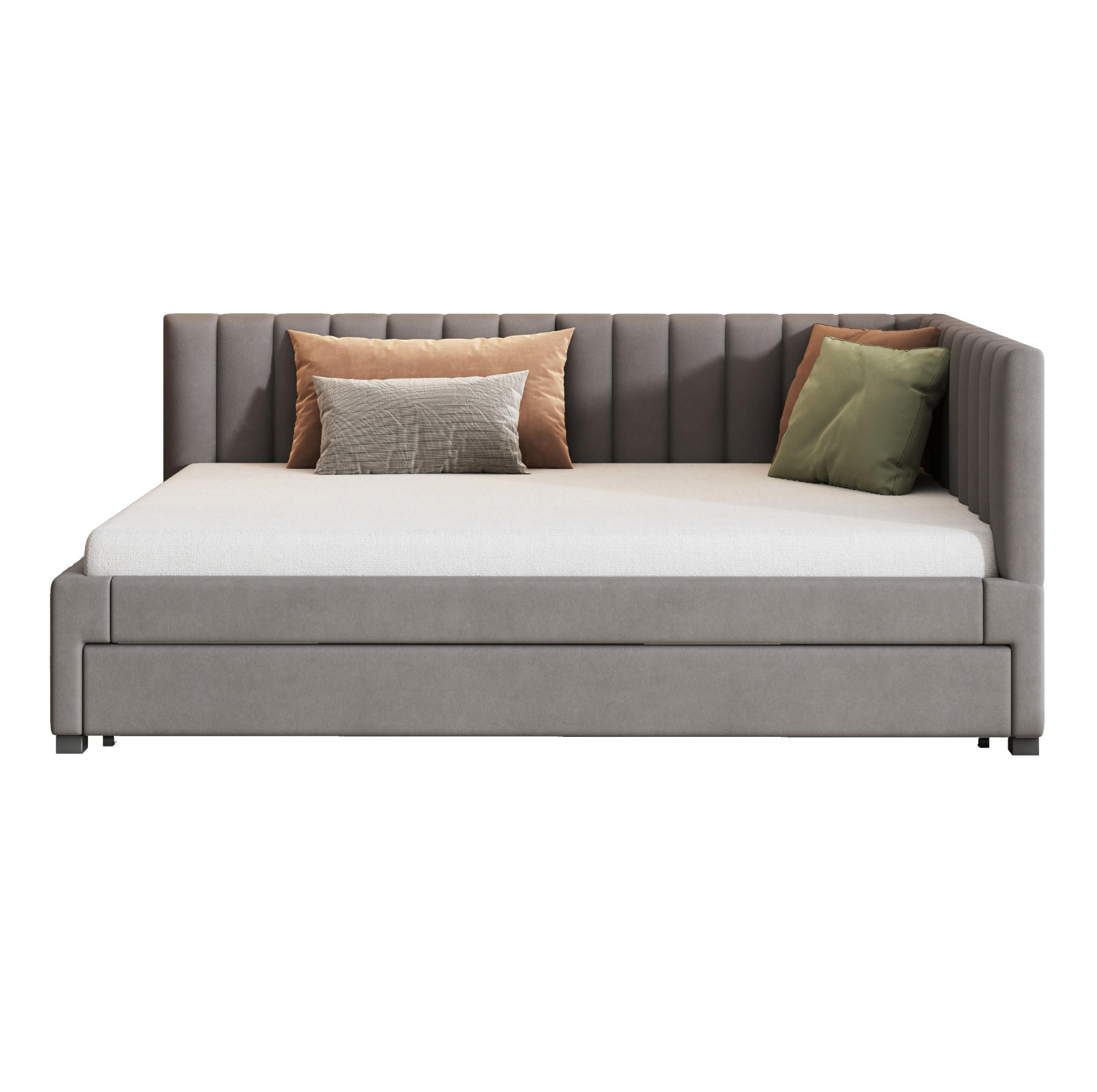 OKWISH ČALOUNĚNÁ postel 140/200 cm šedá z sametu s výsuvným lůžkem