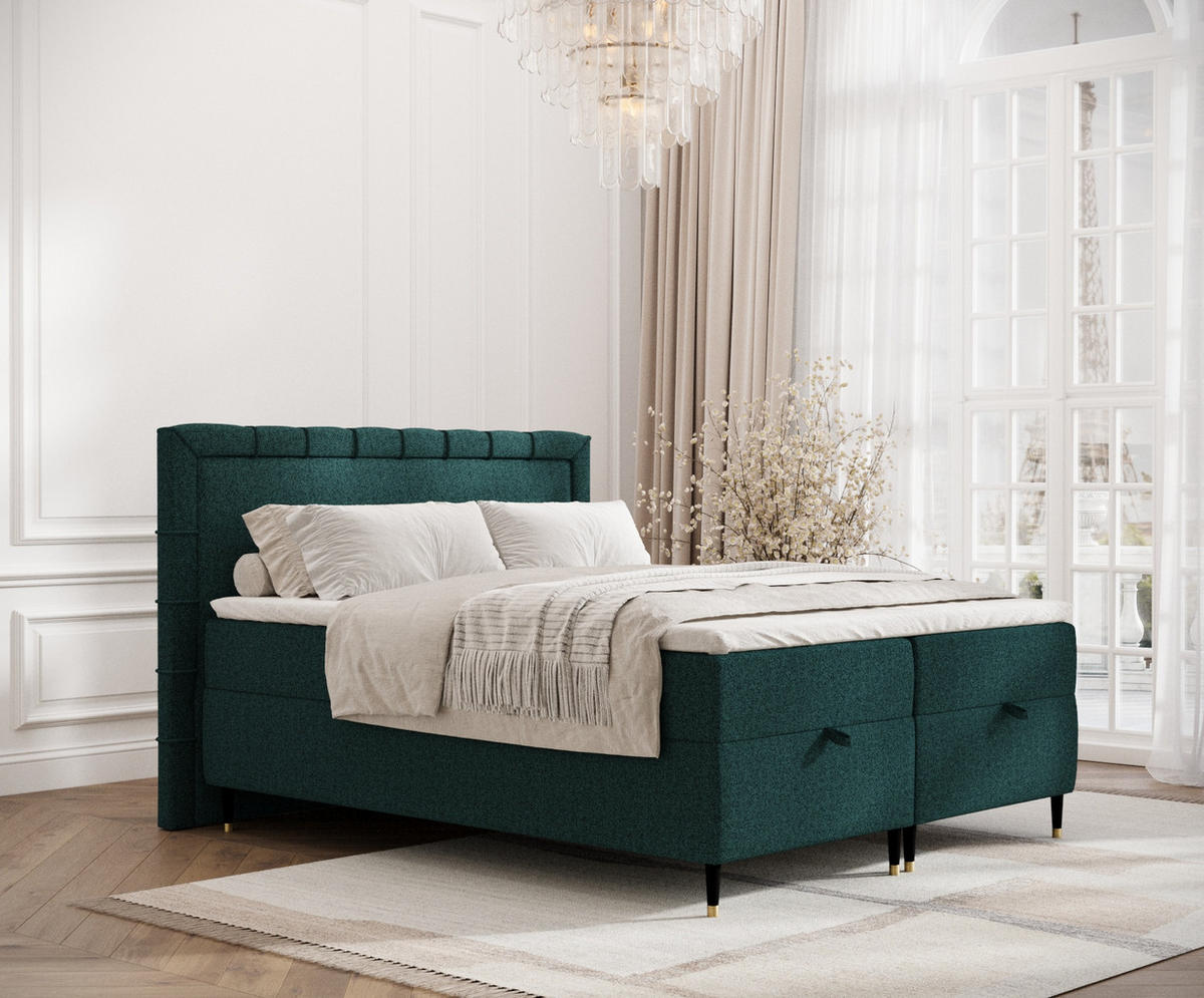 BOXBETT Voyage Grün 180/200 cm mit Matratze und Topper - Schwarz/Grün, Holz/Holzwerkstoff (180/200cm) - Maison de Reve
