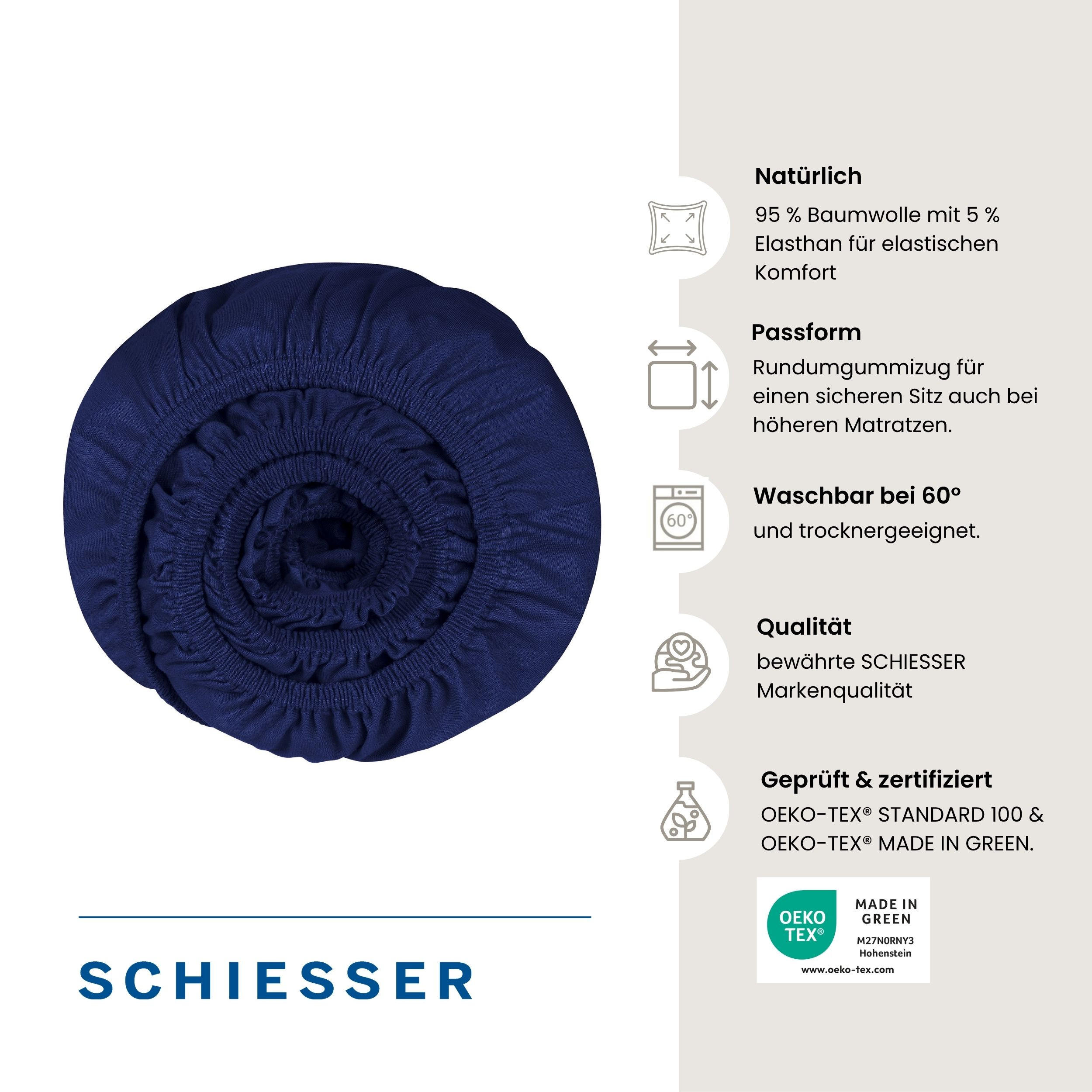 TOPPERSPANNBETTLAKEN Flexi 95 % Baumwolle, 5 % Elasthan 150x200 cm Dunkelblau - Dunkelblau, Textil (150/200cm) - SCHIESSER