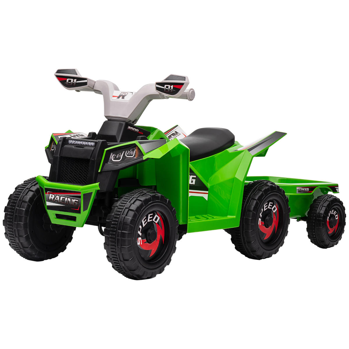 KINDERQUAD DE-06230 mit Anhänger, aufladbar mit Vor- und Rückwärtsgang Grün - Schwarz/Grau, Kunststoff/Metall (106/41.5/48.5cm) - ComfortXL