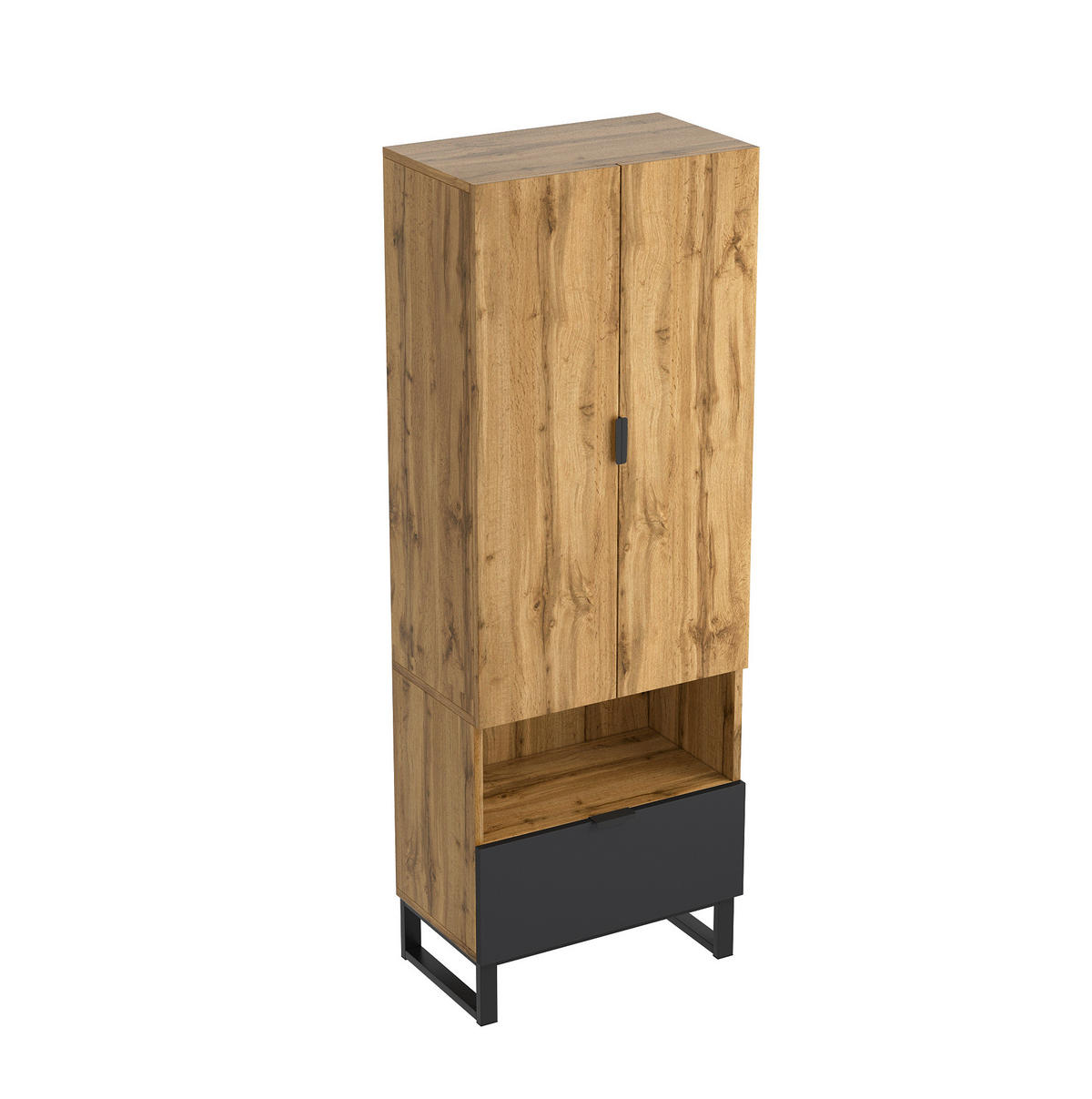 GARDEROBENSCHRANK 65/38/180 cm aus Spanplatte mit Kleiderstange und Schublade Natur/Schwarz - Naturfarben, Holzwerkstoff (38/65/180cm) - Modenvie