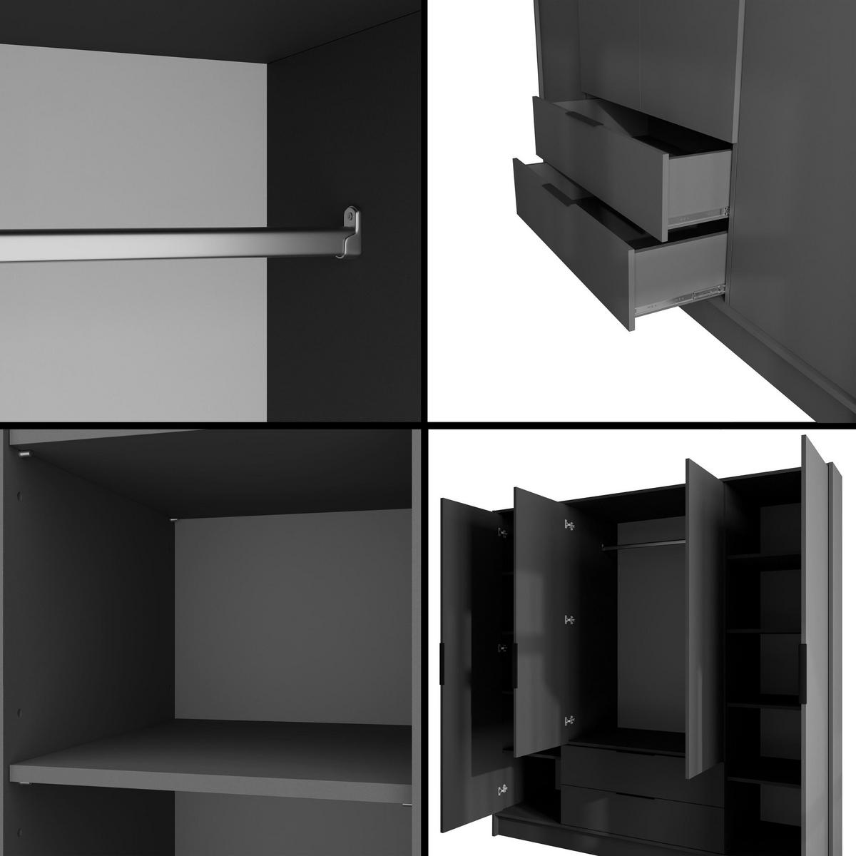 KLEIDERSCHRANK mit Flügeltüren KOLIN 200x200cm Graphit - Graphitfarben, Holzwerkstoff (200/200/51cm) - ALTDECOR