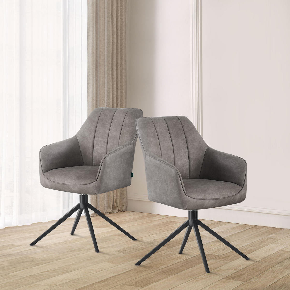 ESSZIMMERSTUHL THOMAS-MILA 2er-Set 360°drehbar - Schwarz/Grau, Textil (57/86/63cm) - DUBI Möbel