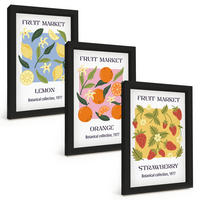 BILDER SET 3er Set - 20x30 cm Schwarzer Rahmen - Fruchtposter Zitronen Erdbeeren - Schwarz, Kunststoff (20/30cm) - TULUP