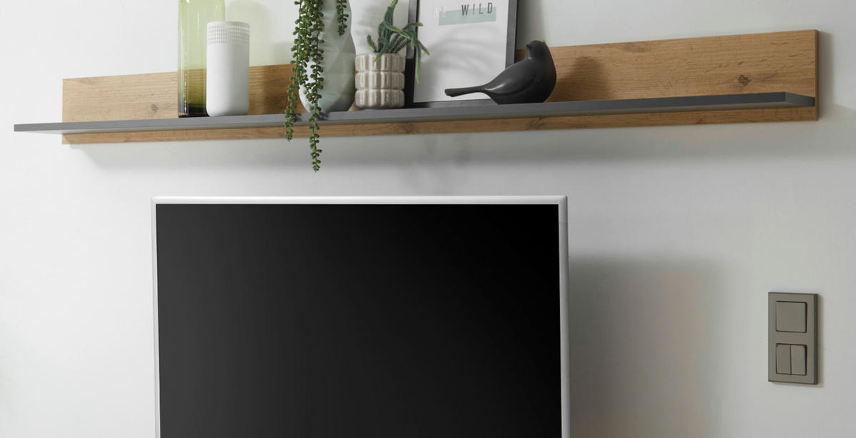 WANDBOARD grau matt, Eiche Wotan 170 x 15 cm, Wandregal hängend - Eiche Wotan/Grau, Holzwerkstoff/Metall (170/15/20cm) - Furn.Design