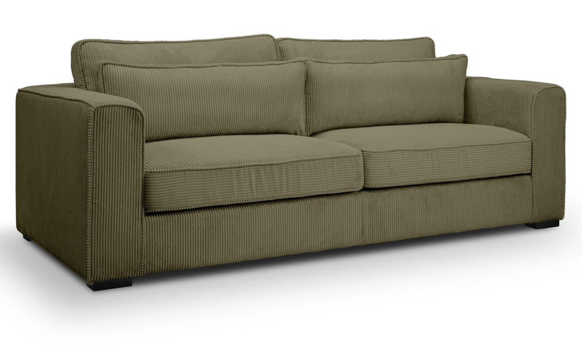 SOFA khaki Cord 3-Sitzer 241 cm, Couch mit Wellenfederung - Dunkelgrün/Schwarz, Holzwerkstoff/Kunststoff (241/92/112cm) - Inn.Furn