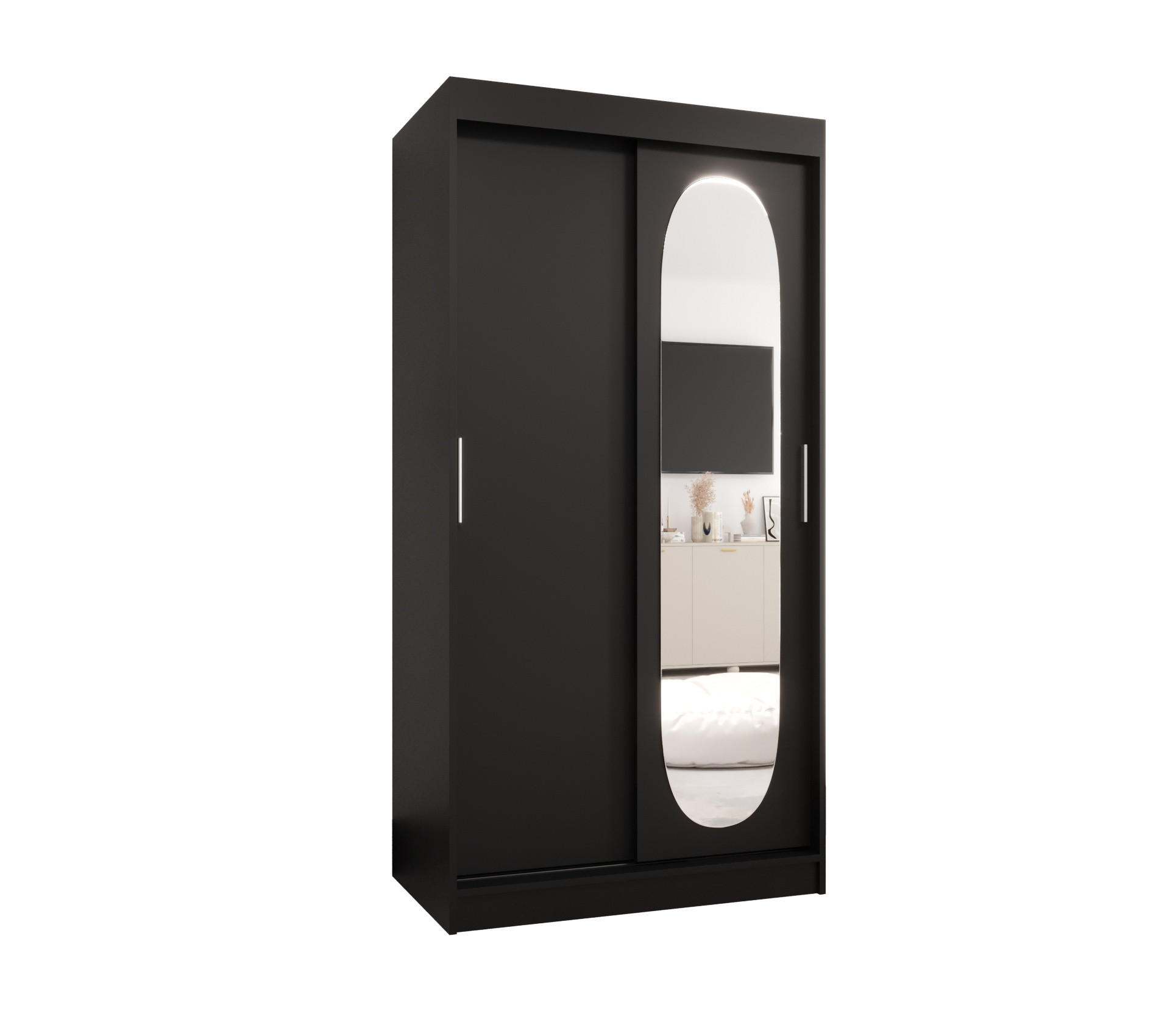 SCHWEBETÜRENSCHRANK 200/100/62 2-türig - Silberfarben/Schwarz, Holz (100/200/62cm) - MÖBEL KRYSPOL