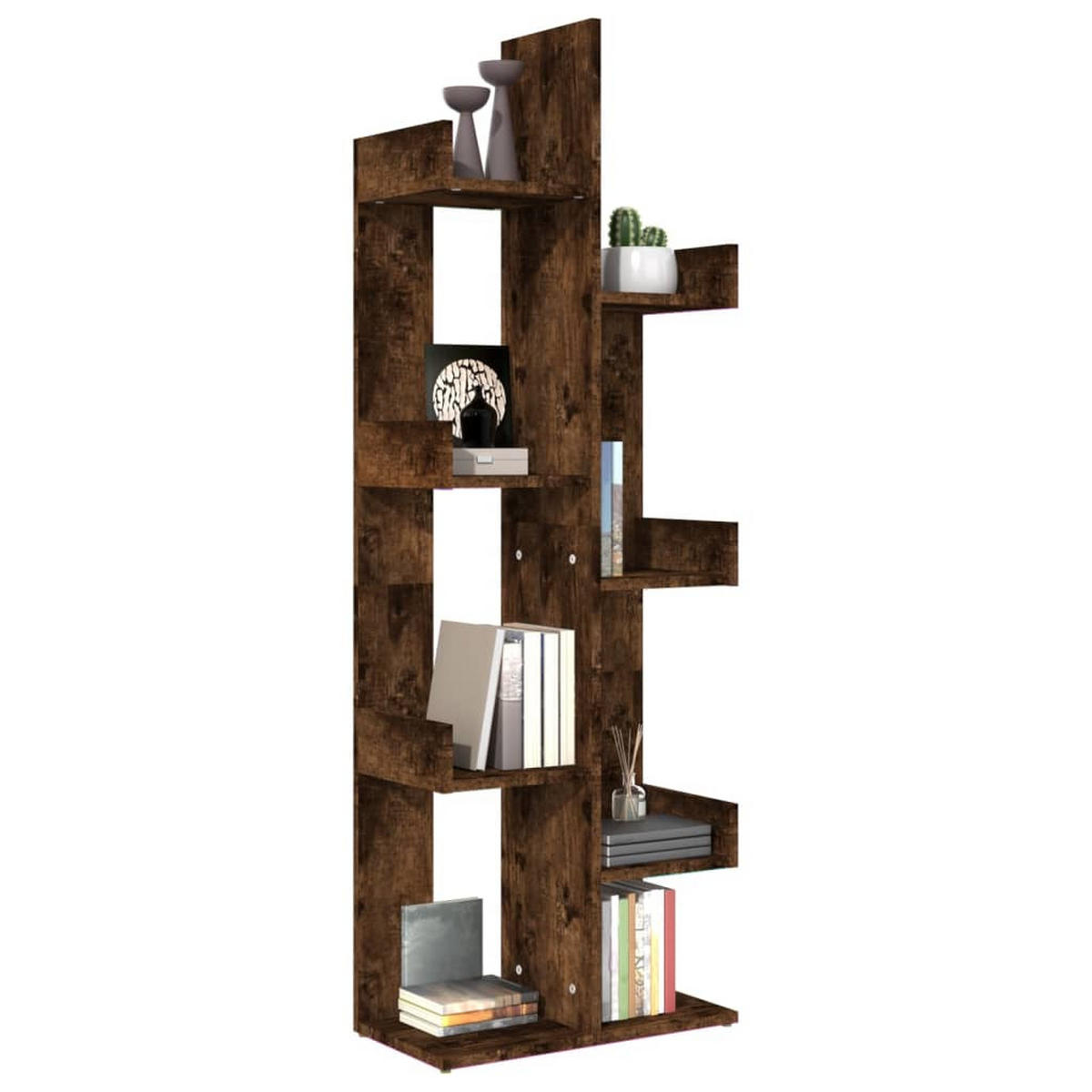 BÜCHERREGAL Baumform 48/25,5/140 cm aus Holzwerkstoff Räuchereiche Dekor - Dunkelbraun, Holz (48/140/25.5cm) - vidaXL
