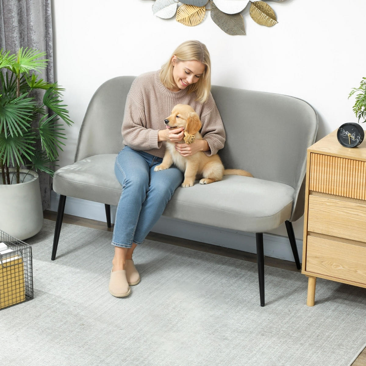 2-SITZER-SOFA mit Metall- & Holzrahmen 127/63/84,5 cm Grau - Grau, Metall (63/84.5/127cm) - Redom