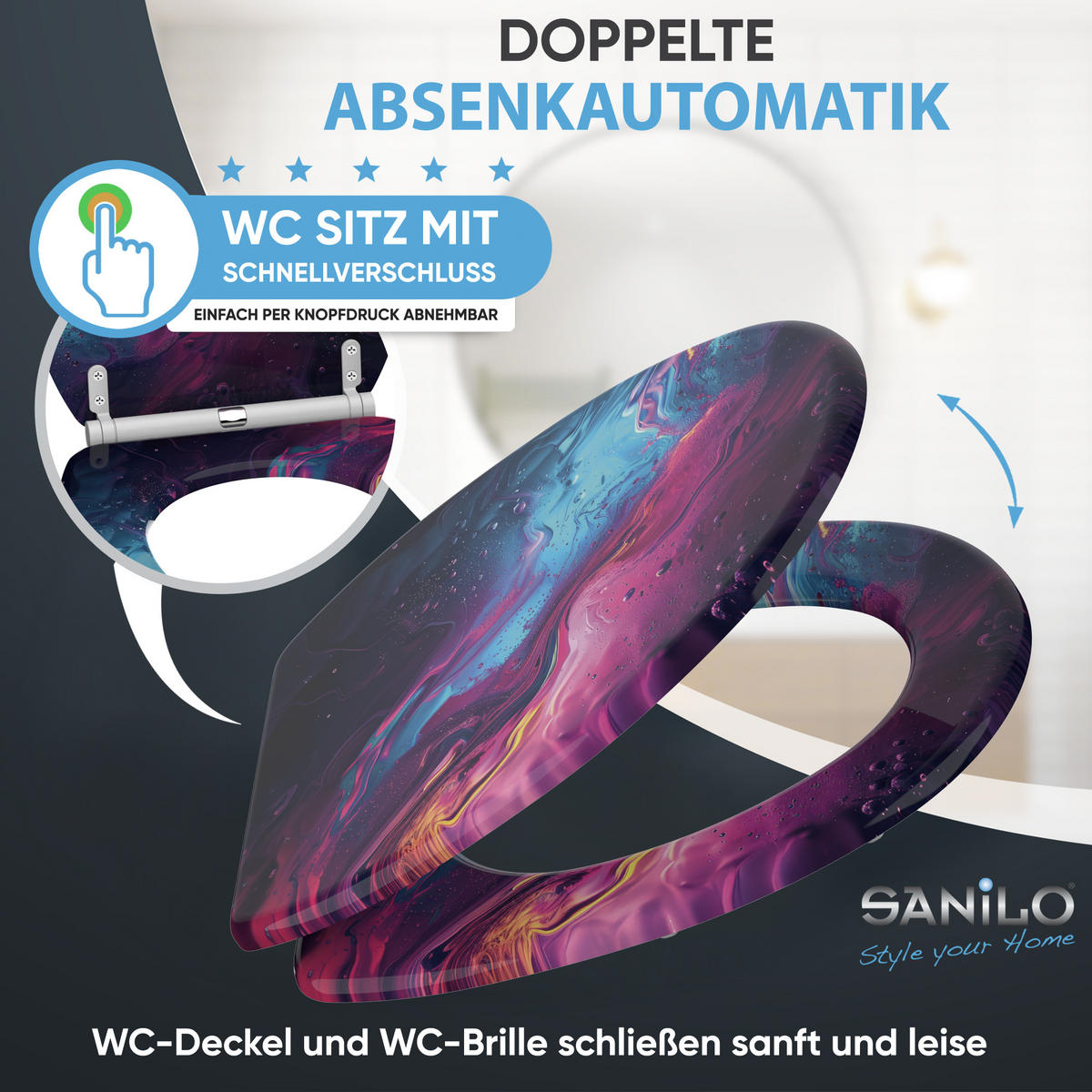 WC Sitz mit Absenkautomatik Lumen - Lila, Holzwerkstoff (38/6/47cm) - Sanilo