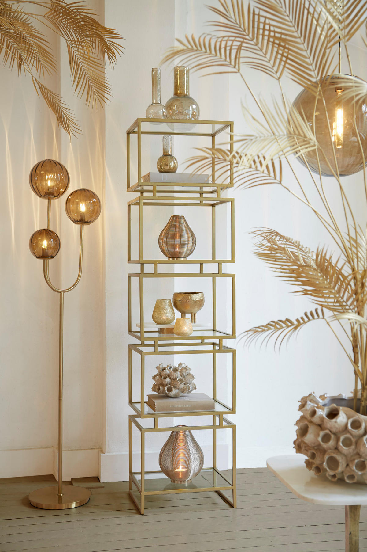 STEHLEUCHTE Magdala Braun Ø38/162 cm - Goldfarben, Metall (38/20/162cm) - Light & Living