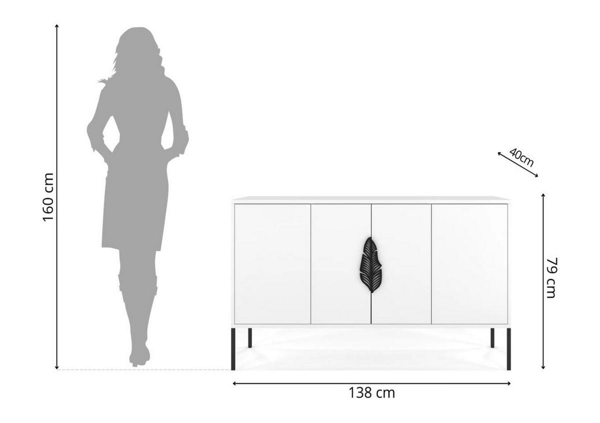 SIDEBOARD Merlin, Weiß, Schwarze Details - Schwarz/Weiß, Holzwerkstoff/Metall (138/79/40cm) - Skandica