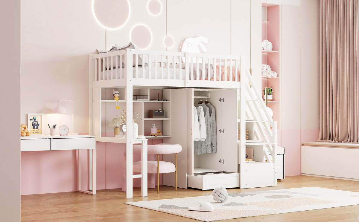 HOCHBETT 90x200 cm Schrank Tisch weiß - Weiß, Holz (90/200cm) - LEBENLANG