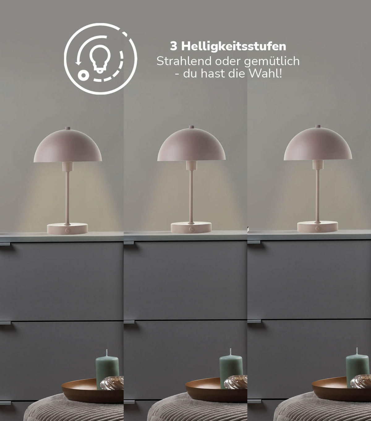 TISCHLAMPE KABELLOS Der Leuchtturm - Taupe, Metall (20/20/31.5cm) - Mokebo