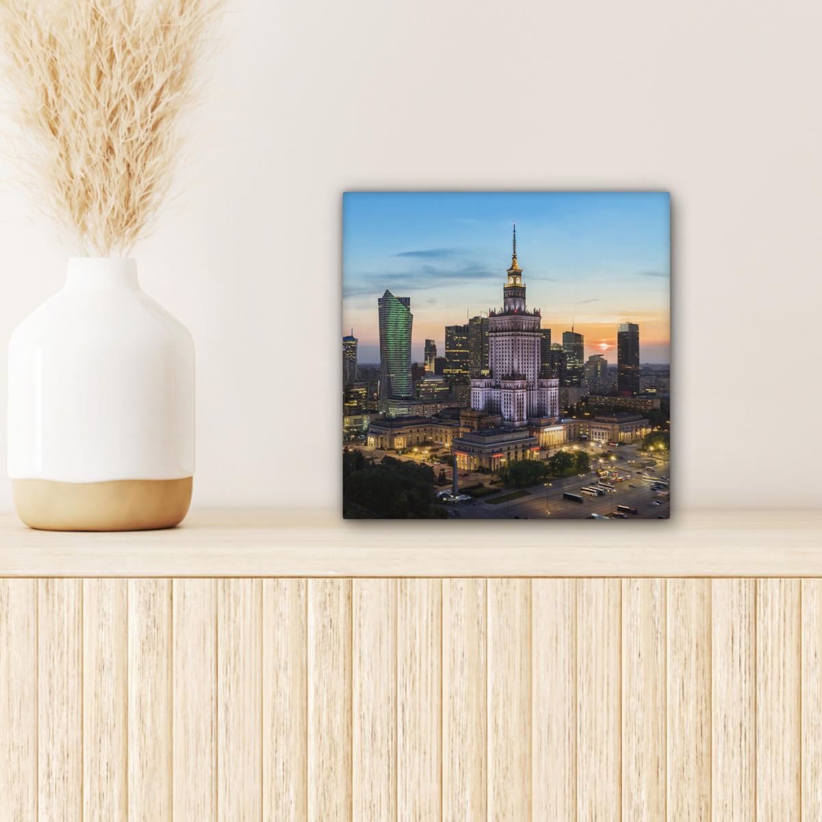 LEINWANDBILD Polen - Sonne - Warschau Deko Wohnzimmer 20x20 cm - Blau, Textil (20/20cm) - MuchoWow