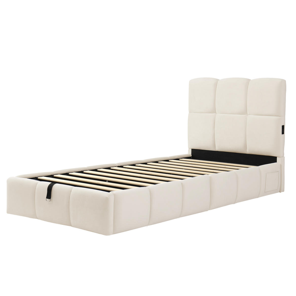 POLSTERBETT 90/200 cm Beige mit Lattenrost, Stauraum und USB-Ladeanschluss - Beige, Textil (90/200cm) - Oxeza