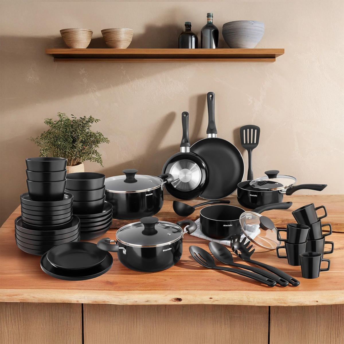 KÜCHENSTARTERSET Una/varese,inklusive 5 Küchenwerkzeugen,schwarz - Schwarz, Keramik - tectake