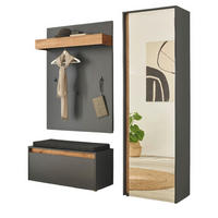GARDEROBEN-SET 4-teilig grau, Eiche Wotan 170 cm, Garderobenkombination inklusive Sitzkissen - Silberfarben/Eiche Wotan, Glas/Holzwerkstoff (170/200/40cm) - Furn.Design