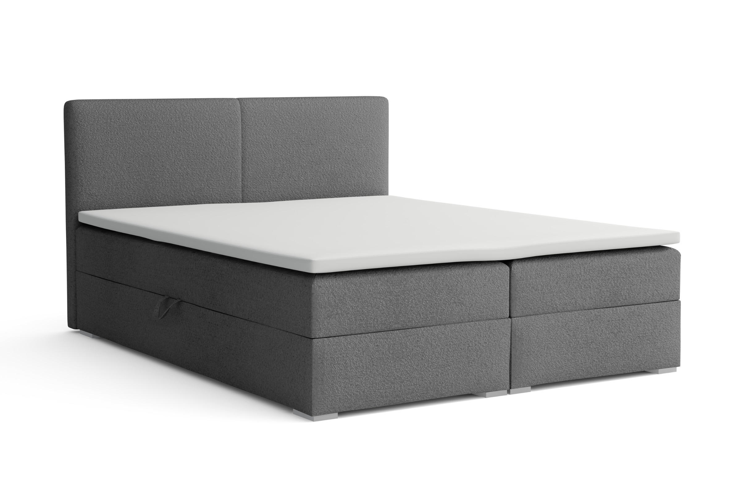 BOXBETT LINA 160/200 in Boucle Grau H3 - Grau, Holz/Holzwerkstoff (160/200cm) - Deine Möbel 24