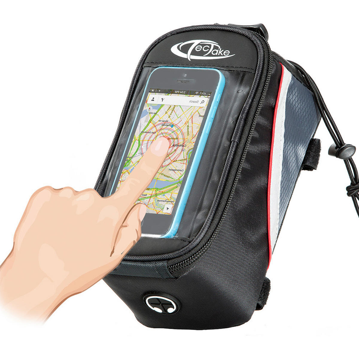 FAHRRADTASCHE mit Rahmen-Befestigung, 20,5 x 10 x 10,5 cm schwarz/grau/rot - Rot/Schwarz, Kunststoff (10/10.5/20.5cm) - tectake