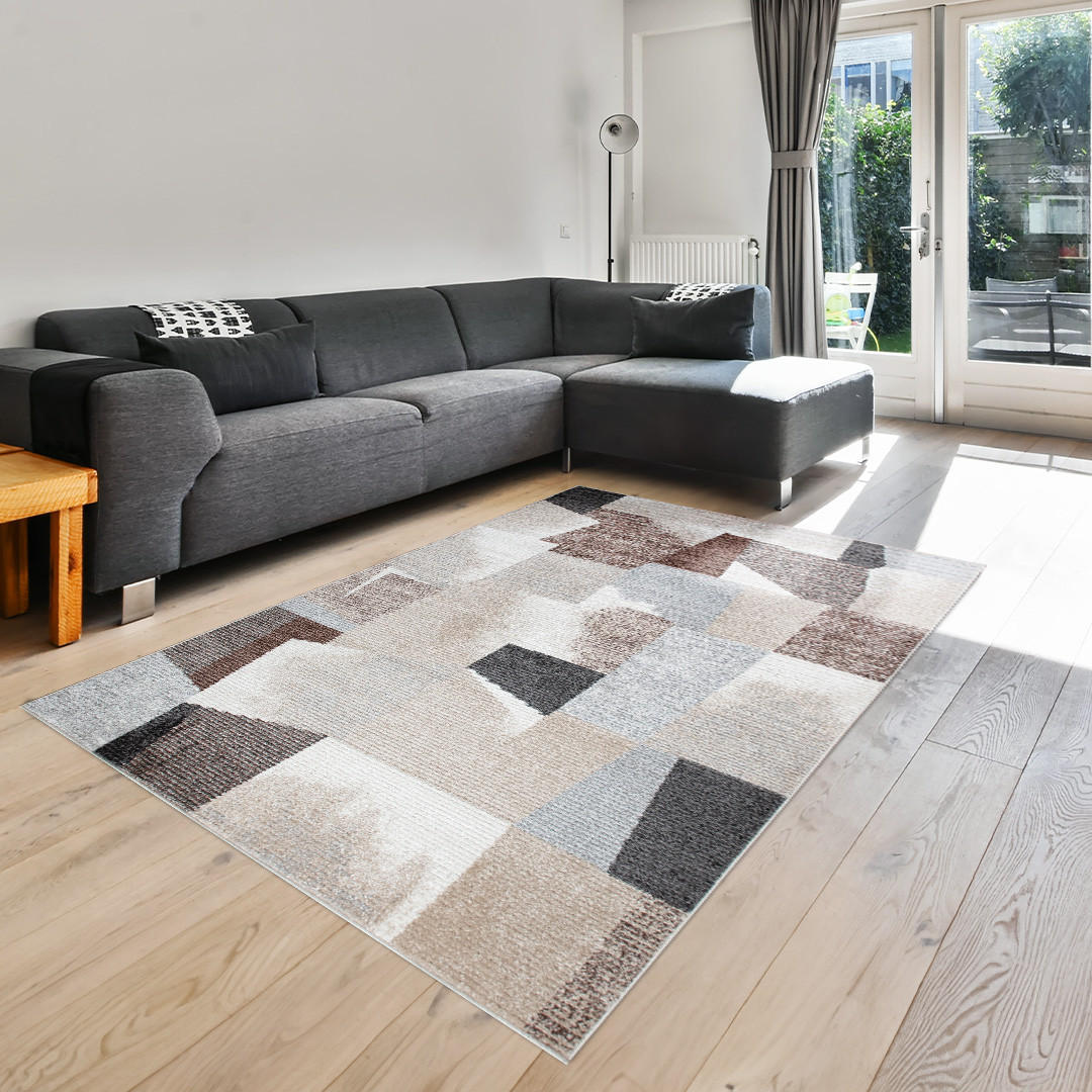 Thumbnail - oKu-Tex Teppich, Beige, Creme, Grau, Braun, Textil, Kunststoff, Abstrakt, Grafikmuster, Vintage, Patchwork, Rechteckig, ...