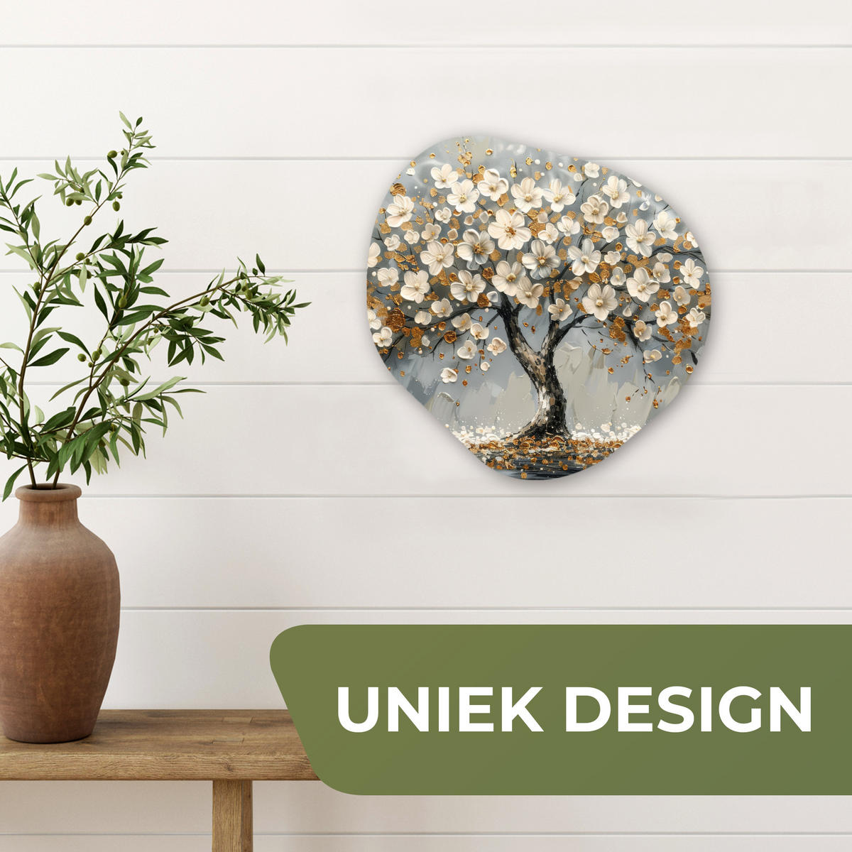 WANDBILD Baum - Gold - Blumen - Abstrakt - Kunst Wanddeko 40x40 cm - Goldfarben, Kunststoff (40/40cm) - MuchoWow