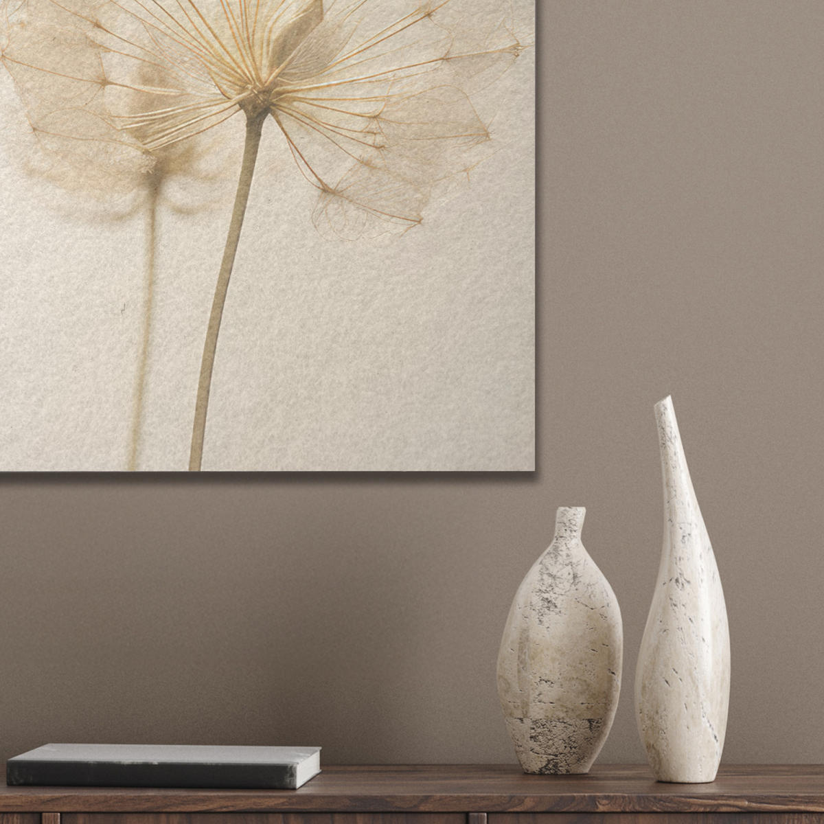 AKUSTIKBILD Sonnenlicht - Löwenzahn - Botanisch - Blumen Wanddeko 70x50 cm - Creme, Kunststoff (70/50/0.9cm) - MuchoWow