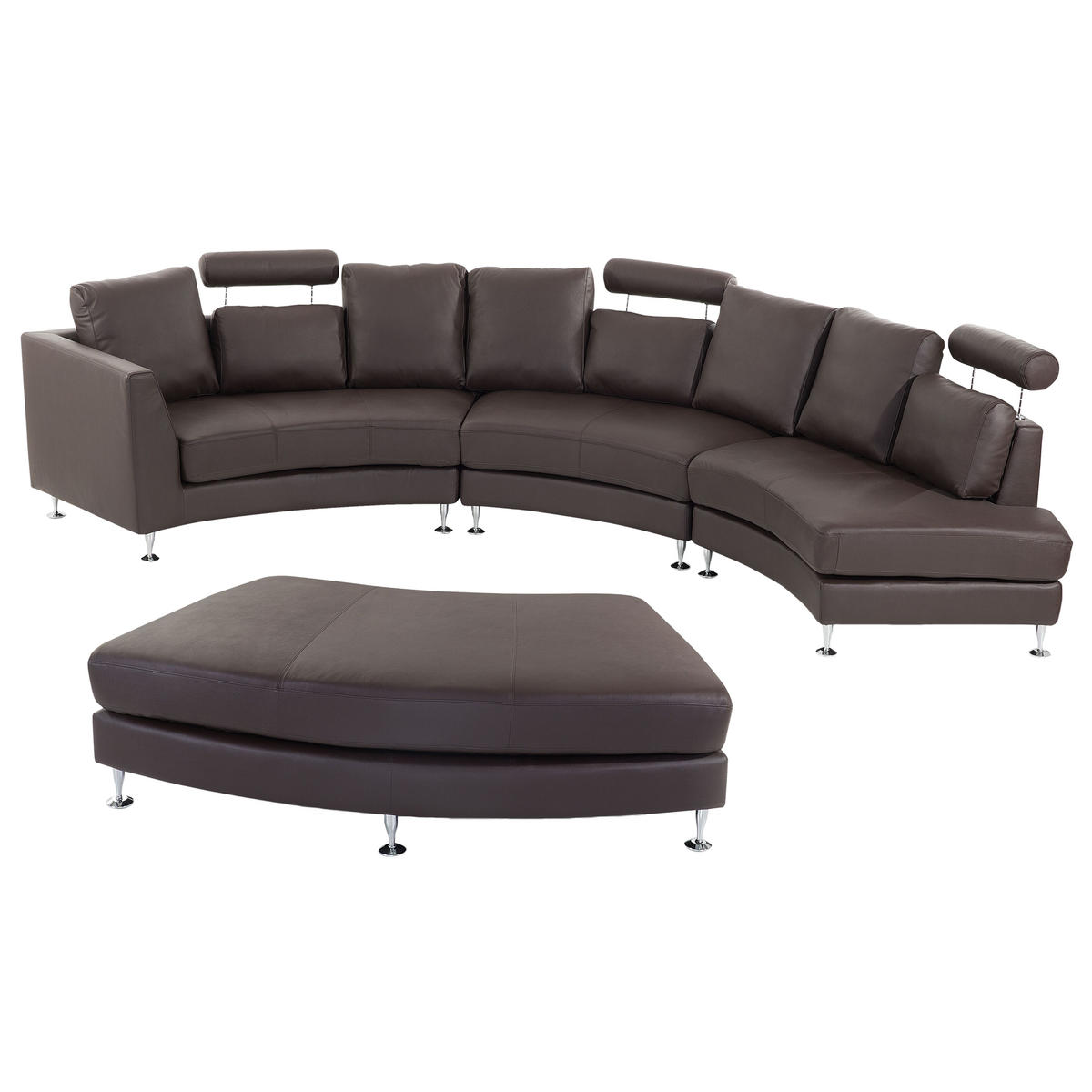7-SITZER-SOFA mit Ottomane Echtleder, Kunstleder Braun Rotunde - Braun, Leder/Textil (448/76/236cm) - Beliani