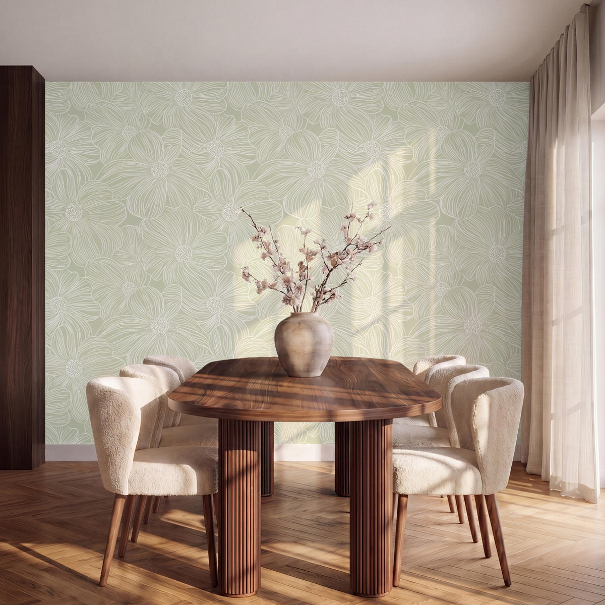 TAPETE - Gelassenheit - Blumen - Grün - 280x200 cm - Salbeigrün, Papier (280/200cm) - OnlyWow
