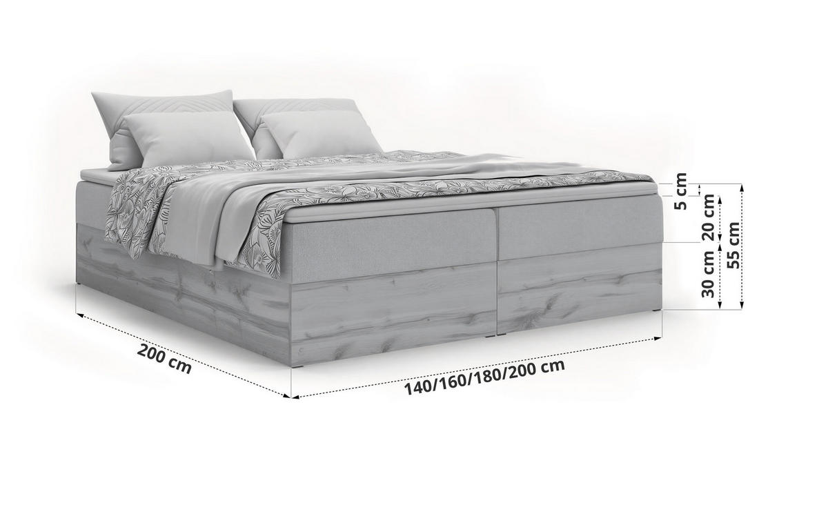POSTEL BOXSPRING WOOD ZERO 160/200 - Šedá Manšestr - H3 - šedá, textil (160/200cm) - MKS