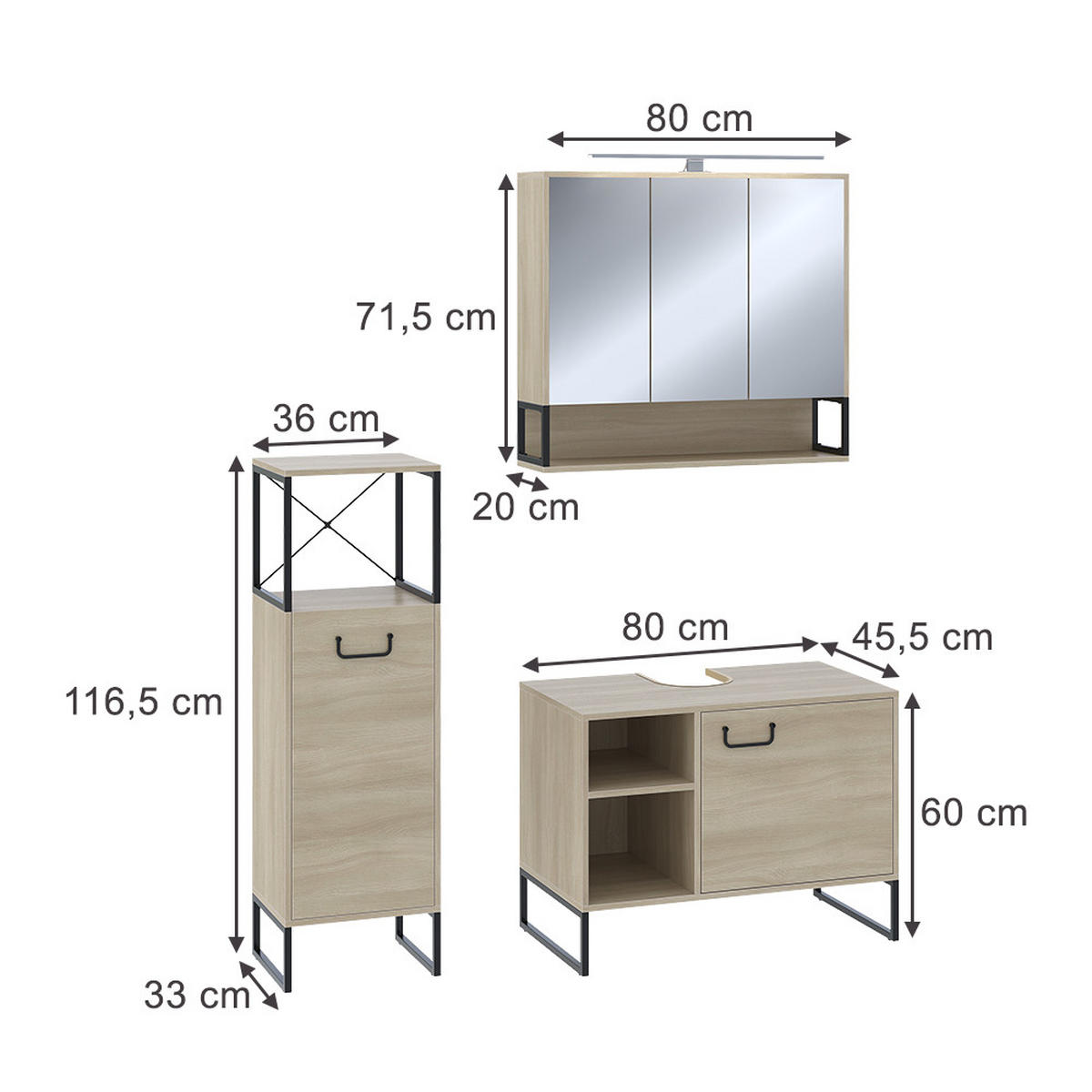 KOUPELNOVÝ NÁBYTEK Vionna Dub - černá/barva dubu, kompozitní dřevo (80/60/45.5cm) - Vicco