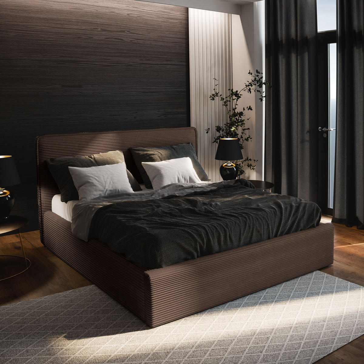 POLSTERBETT PARMA 180x200 cm mit Bettkästen - Braun - Braun, Holz (180/200cm) - MASSENO
