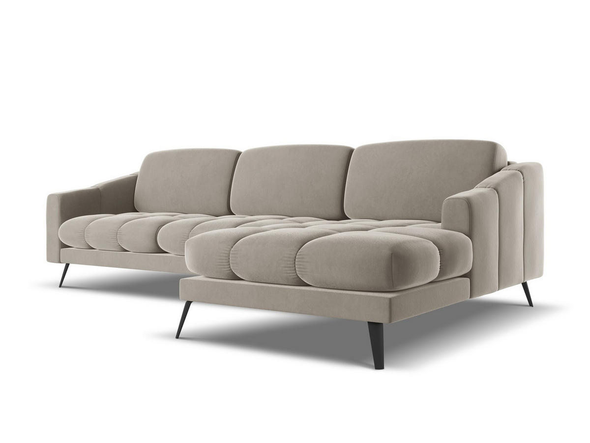 ECKSOFA Rechts Samt Stoff Grau - Taupe/Schwarz, Textil/Metall (264/160cm) - Makamii