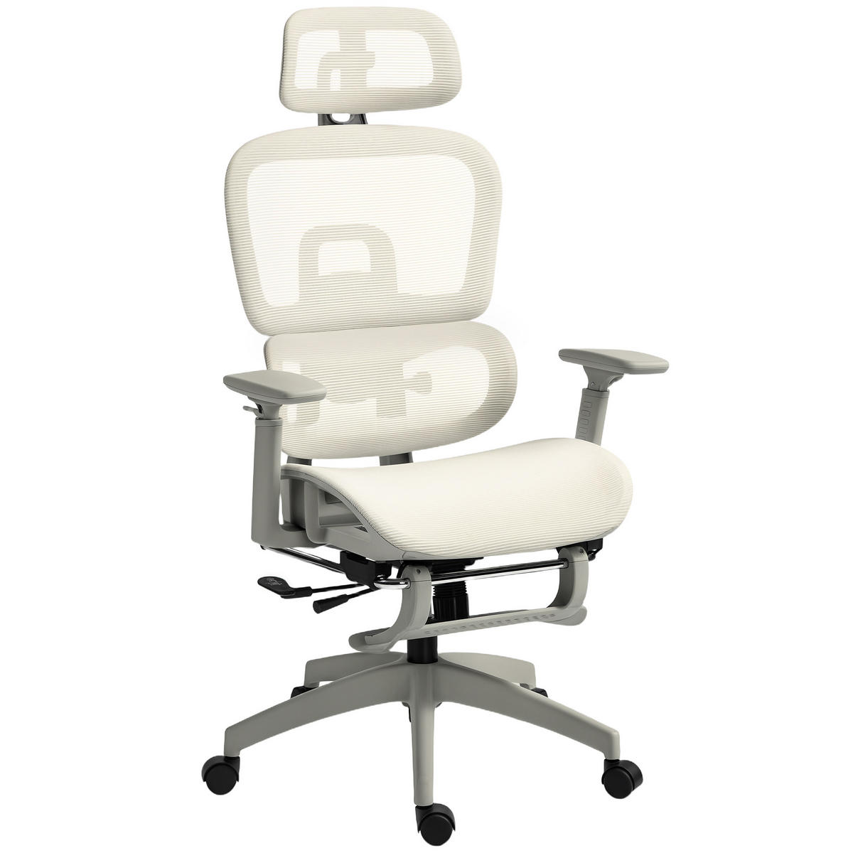 BÜROSTUHL DE-05062 Verstellbar, rollbar, mit Armlehnen & Kopfstütze Beige - Beige, Metall (64/122/66cm) - ComfortXL