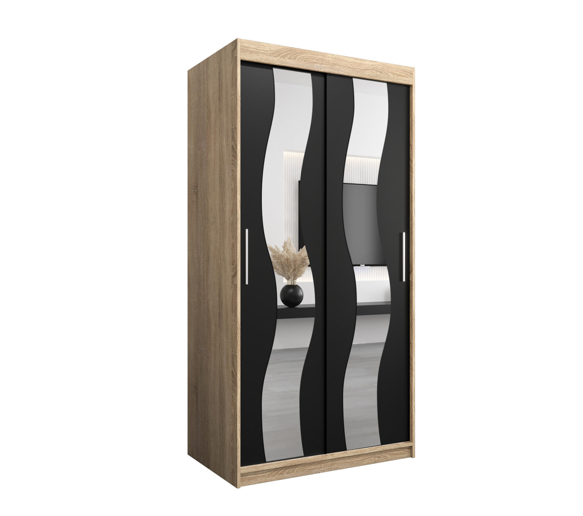 Abiks Möbel Schwebetürenschrank Sonoma Eiche, Schwarz 100x200x62 cm