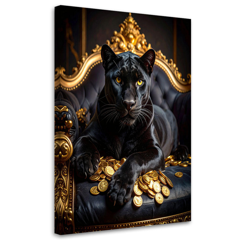 BILDER, Schwarzer Panther auf dem Sofa Tiere Glamour - Schwarz, Textil (80/120cm) - Feeby