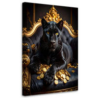 BILDER, Schwarzer Panther auf dem Sofa Tiere Glamour - Schwarz, Textil (80/120cm) - Feeby