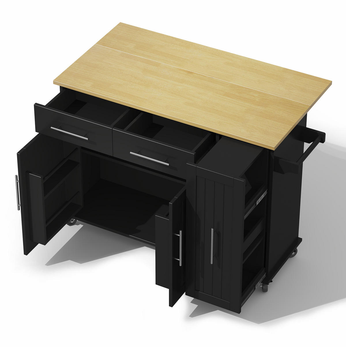 KÜCHENINSEL mit Klappblatt 120 x 40/65 x 90 cm Schwarz/Natur - Schwarz, Holz (40/90/120cm) - Beauniv