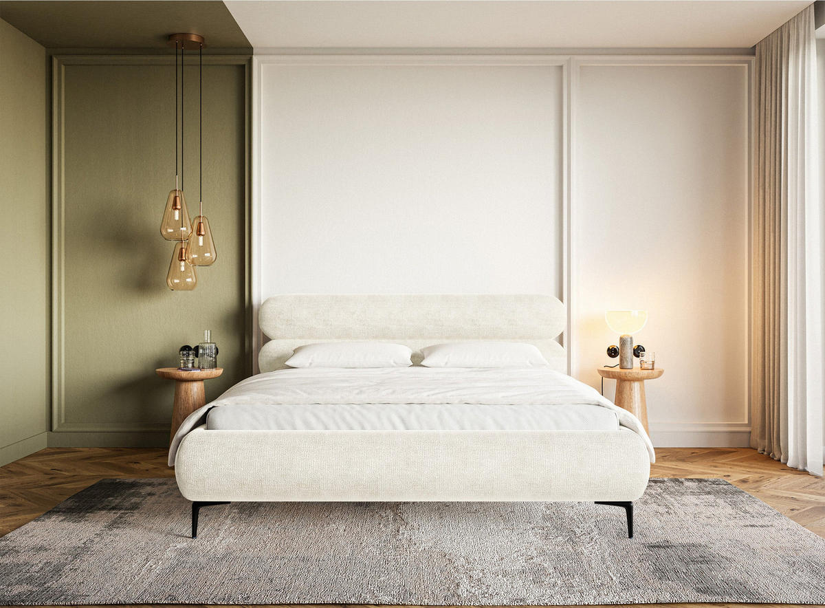 POLSTERBETT Roule Cremeweiß Chenille mit schwarzen Metallbeinen 160 cm - Creme/Schwarz, Textil/Metall (160/200cm) - Selsey