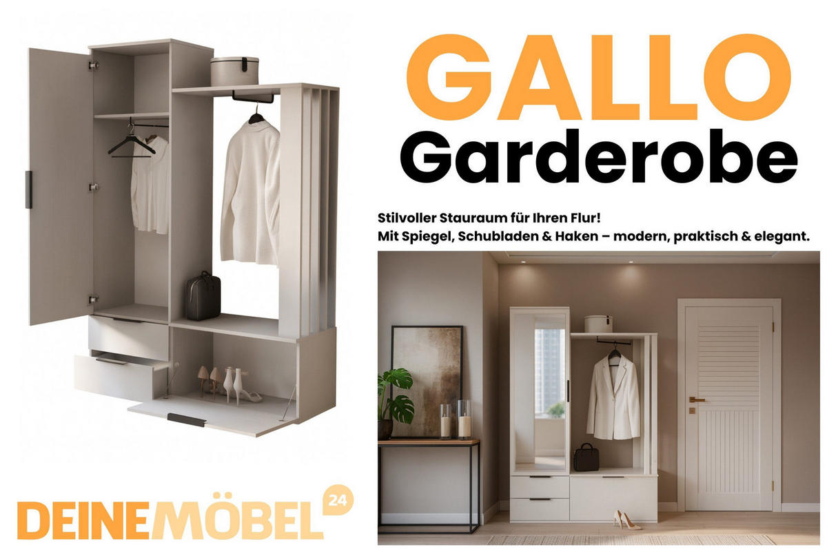 GARDEROBE GALLO 140/200 in Kaschmir - Kaschmir, Holzwerkstoff (140/200/43cm) - Deine Möbel 24