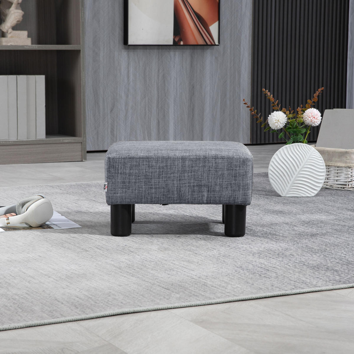 POUF DE-16376 gepolstert mit Leinenbezug Grau - Grau, Textil (30/24/40cm) - ComfortXL